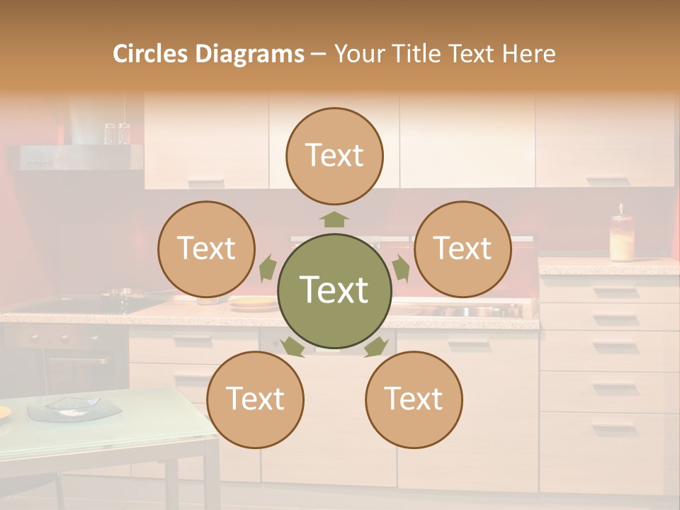 Small Modern Kitchen In Red Wall Apartment PowerPoint Template