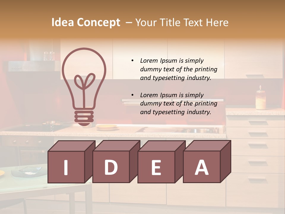 Small Modern Kitchen In Red Wall Apartment PowerPoint Template