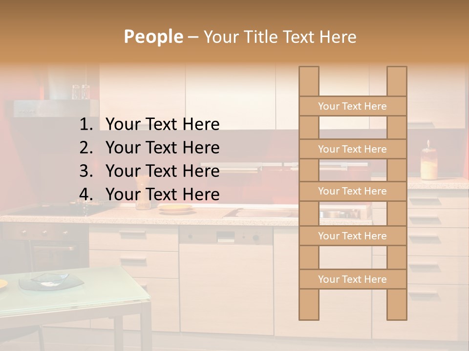 Small Modern Kitchen In Red Wall Apartment PowerPoint Template