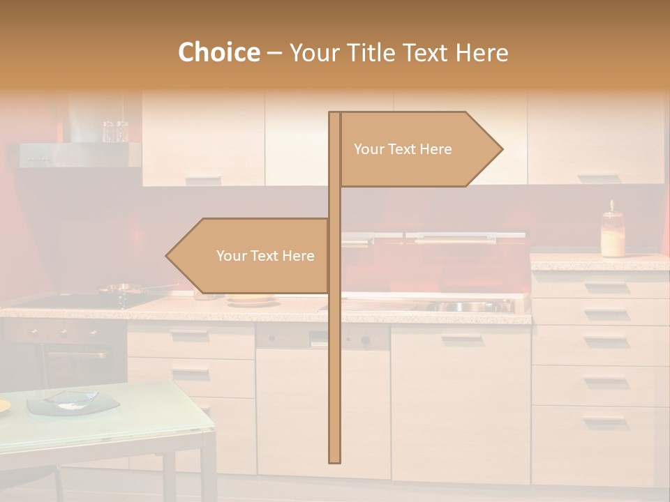 Small Modern Kitchen In Red Wall Apartment PowerPoint Template
