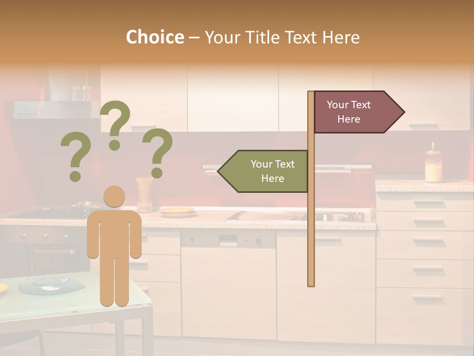 Small Modern Kitchen In Red Wall Apartment PowerPoint Template