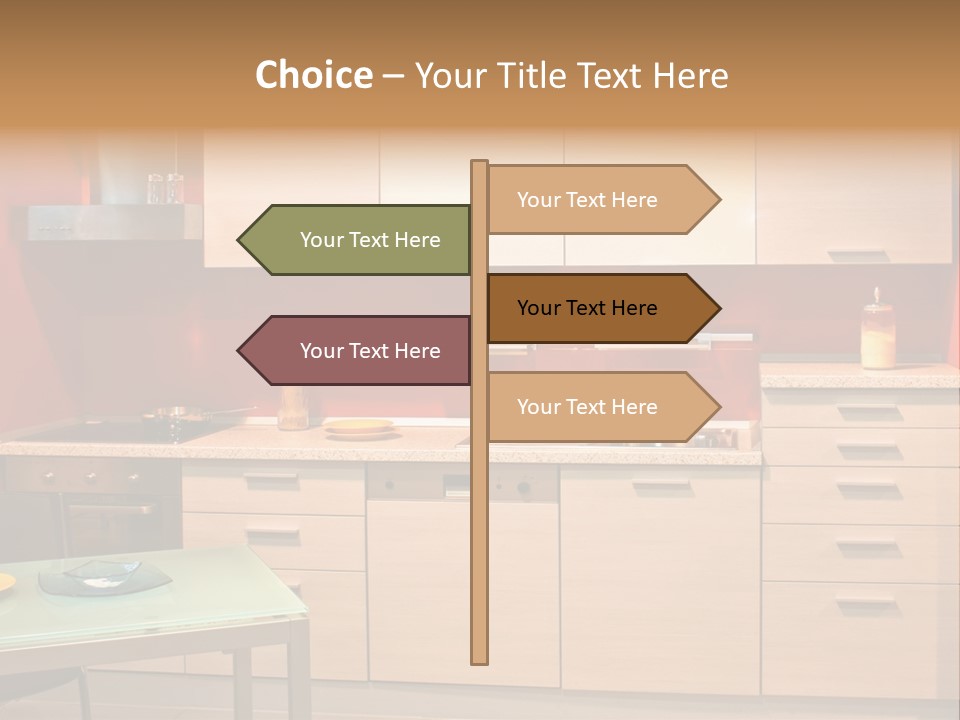 Small Modern Kitchen In Red Wall Apartment PowerPoint Template