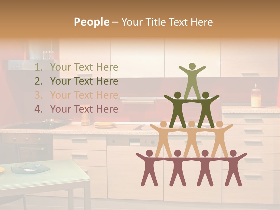 Small Modern Kitchen In Red Wall Apartment PowerPoint Template