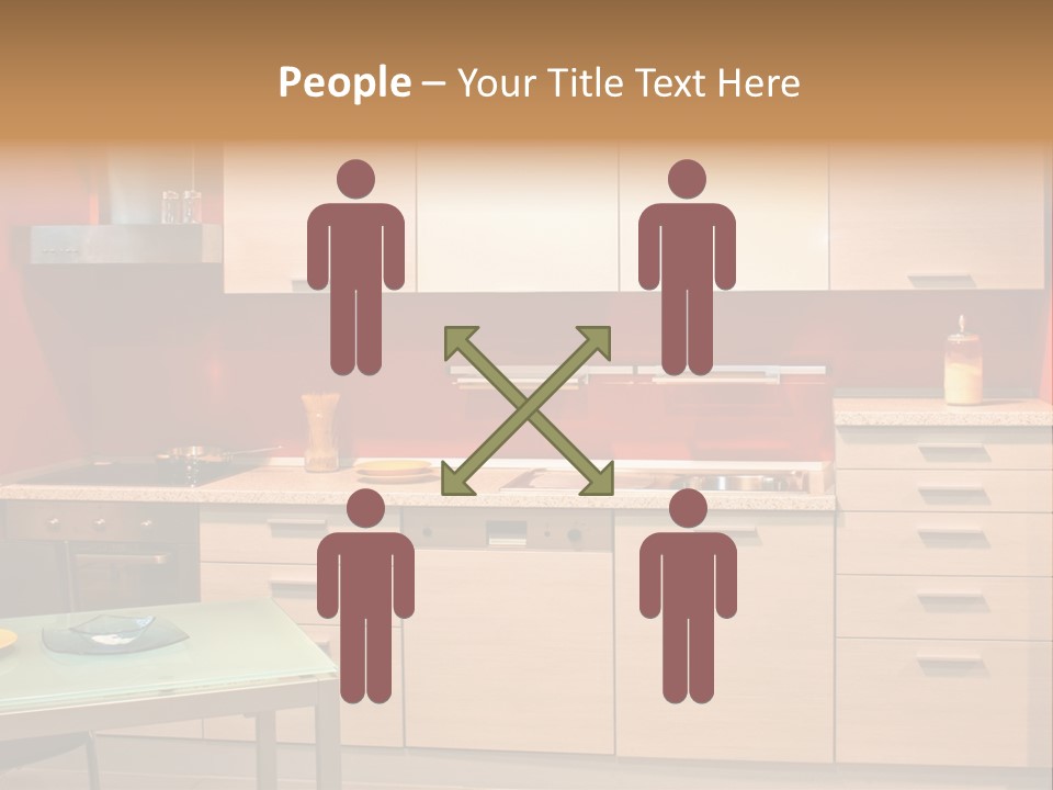 Small Modern Kitchen In Red Wall Apartment PowerPoint Template