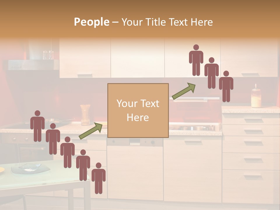 Small Modern Kitchen In Red Wall Apartment PowerPoint Template