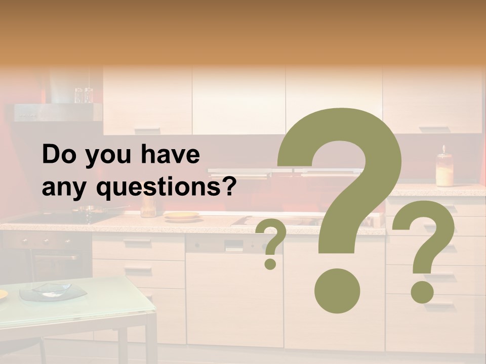 Small Modern Kitchen In Red Wall Apartment PowerPoint Template