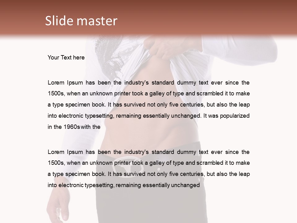 Muscular Young Man Standing In Black Jeans And Removing A White Long Sleeve T-Shirt PowerPoint Template