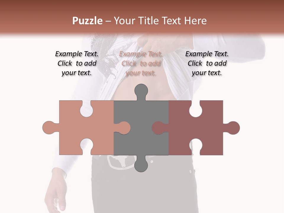 Muscular Young Man Standing In Black Jeans And Removing A White Long Sleeve T-Shirt PowerPoint Template