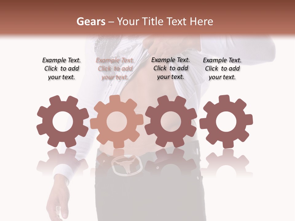 Muscular Young Man Standing In Black Jeans And Removing A White Long Sleeve T-Shirt PowerPoint Template