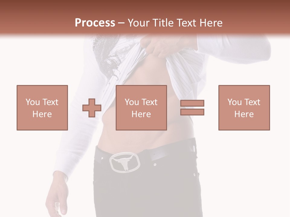 Muscular Young Man Standing In Black Jeans And Removing A White Long Sleeve T-Shirt PowerPoint Template