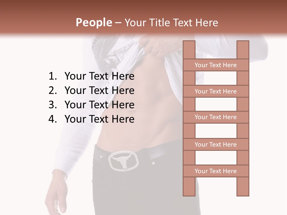 Muscular Young Man Standing In Black Jeans And Removing A White Long Sleeve T-Shirt PowerPoint Template