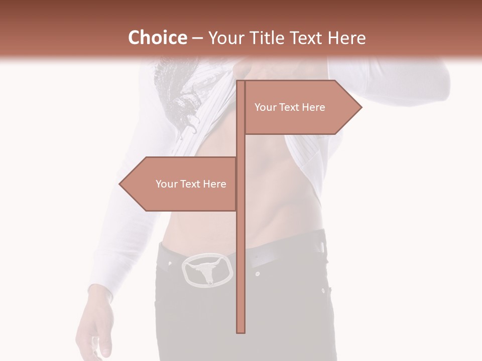 Muscular Young Man Standing In Black Jeans And Removing A White Long Sleeve T-Shirt PowerPoint Template