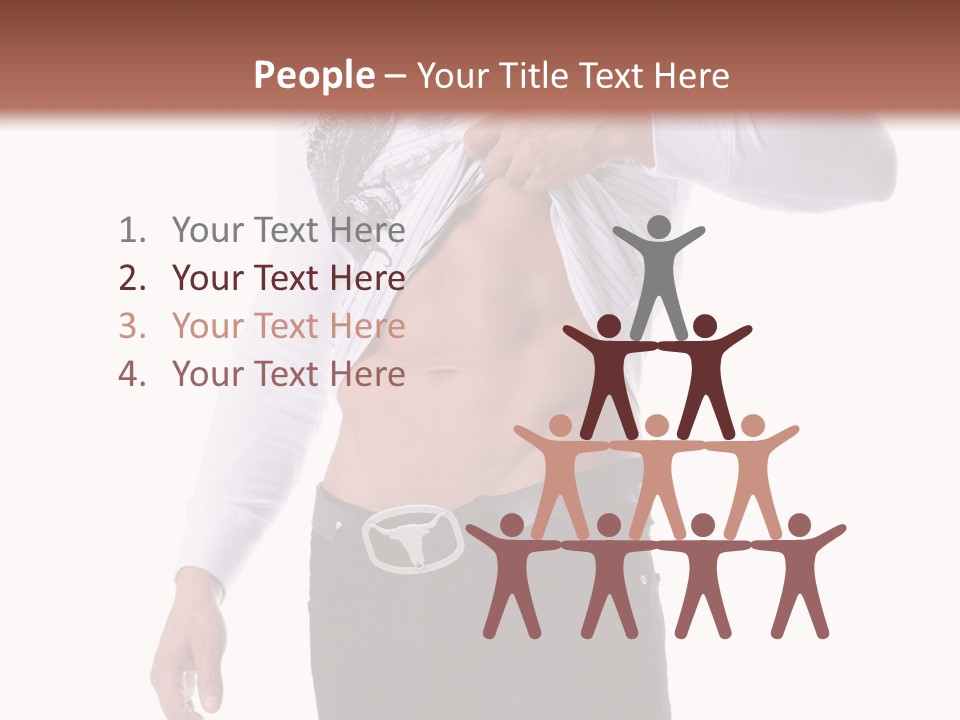 Muscular Young Man Standing In Black Jeans And Removing A White Long Sleeve T-Shirt PowerPoint Template