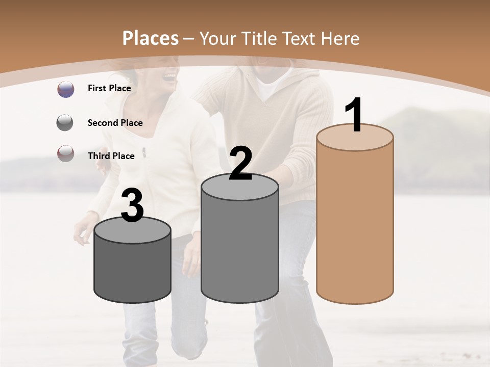 Couple Running On Beach Holding Hands Smiling PowerPoint Template