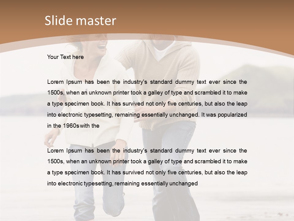 Couple Running On Beach Holding Hands Smiling PowerPoint Template