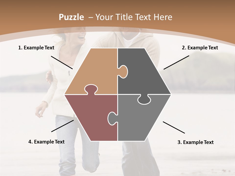 Couple Running On Beach Holding Hands Smiling PowerPoint Template