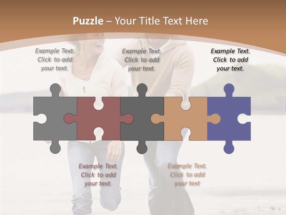 Couple Running On Beach Holding Hands Smiling PowerPoint Template