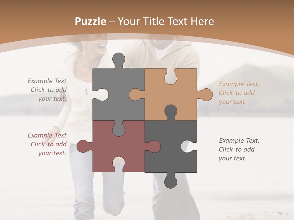 Couple Running On Beach Holding Hands Smiling PowerPoint Template