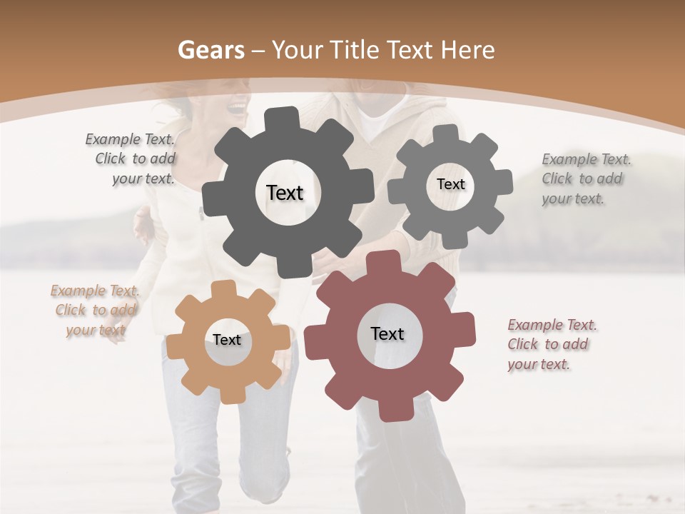 Couple Running On Beach Holding Hands Smiling PowerPoint Template