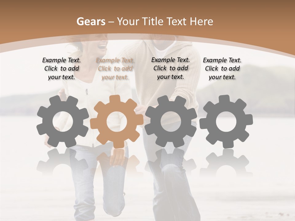 Couple Running On Beach Holding Hands Smiling PowerPoint Template