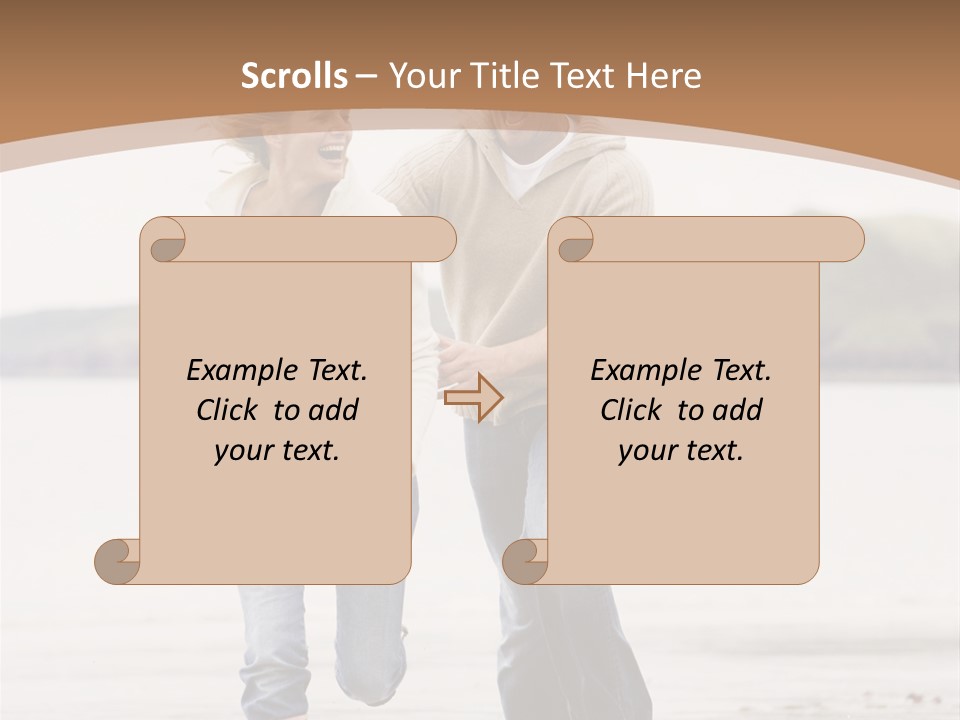 Couple Running On Beach Holding Hands Smiling PowerPoint Template