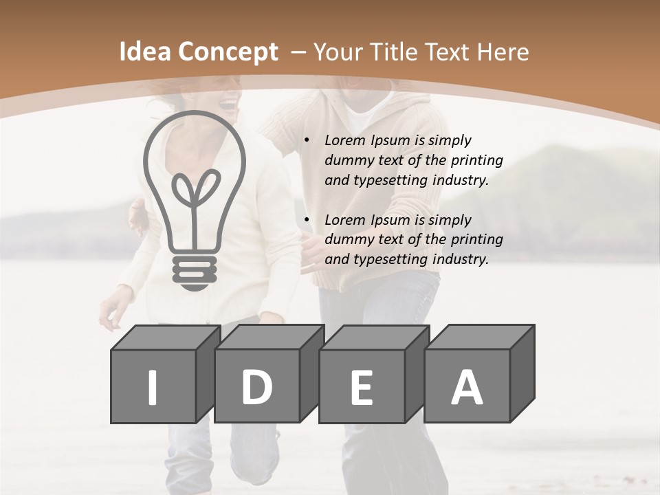 Couple Running On Beach Holding Hands Smiling PowerPoint Template