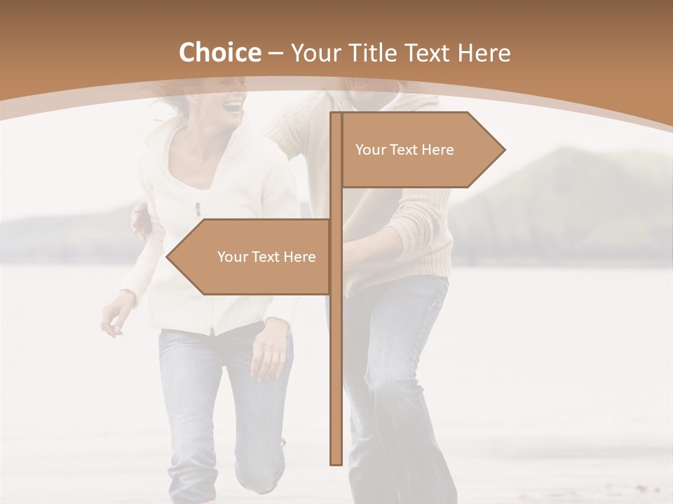 Couple Running On Beach Holding Hands Smiling PowerPoint Template