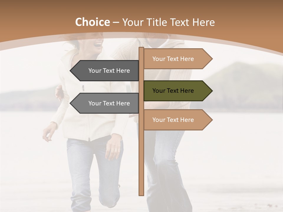 Couple Running On Beach Holding Hands Smiling PowerPoint Template