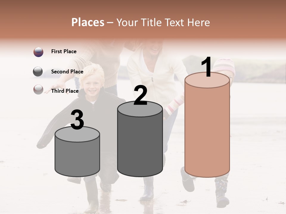 Family Running On Beach Holding Hands Smiling PowerPoint Template