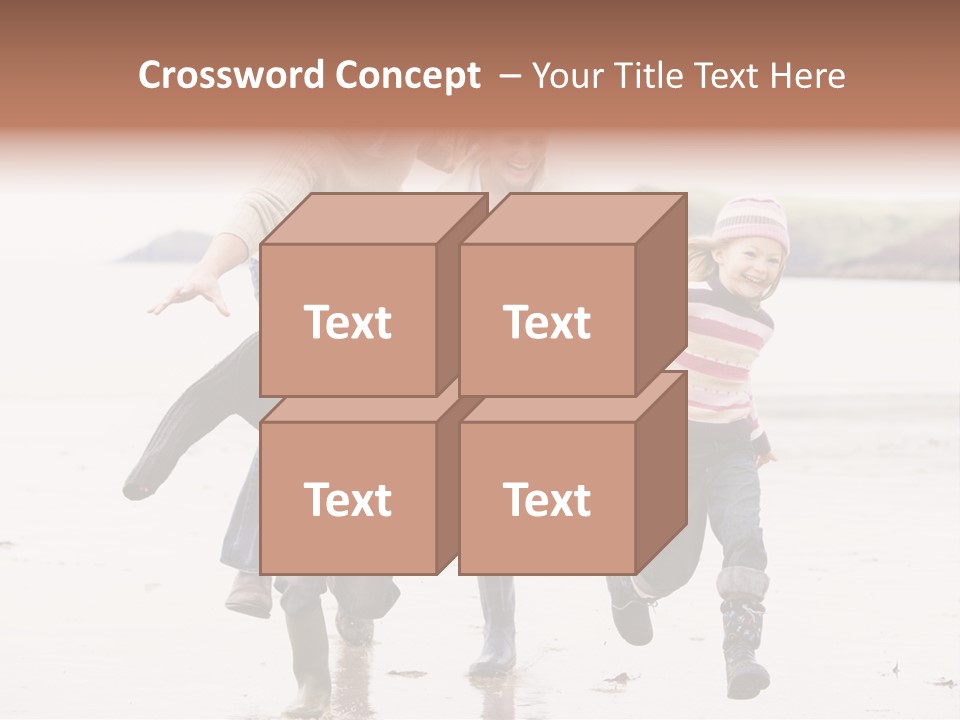 Family Running On Beach Holding Hands Smiling PowerPoint Template