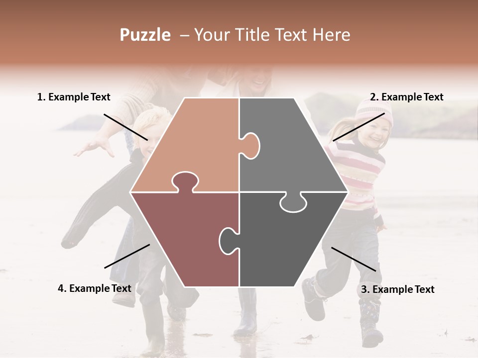 Family Running On Beach Holding Hands Smiling PowerPoint Template