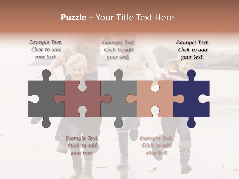 Family Running On Beach Holding Hands Smiling PowerPoint Template