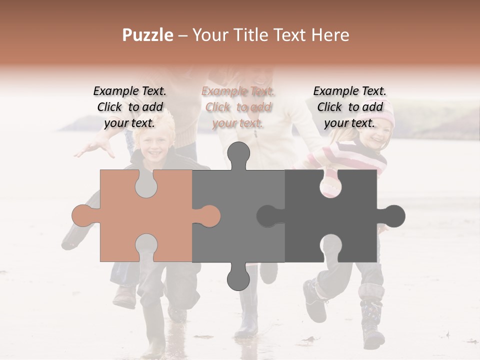 Family Running On Beach Holding Hands Smiling PowerPoint Template