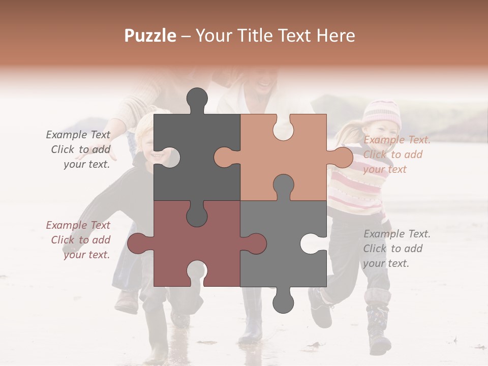 Family Running On Beach Holding Hands Smiling PowerPoint Template