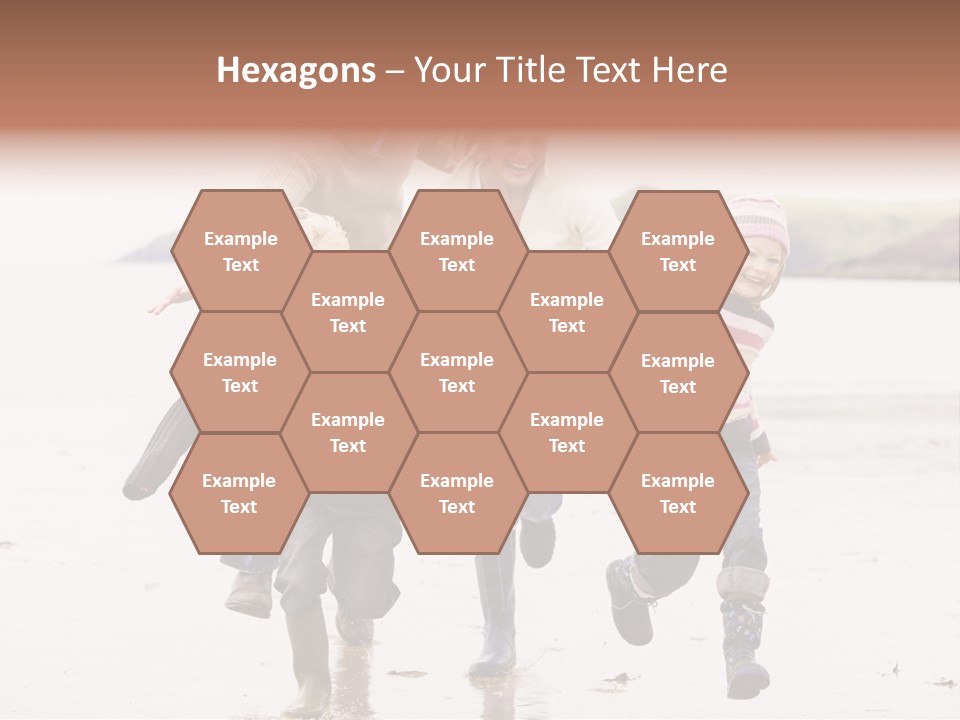 Family Running On Beach Holding Hands Smiling PowerPoint Template