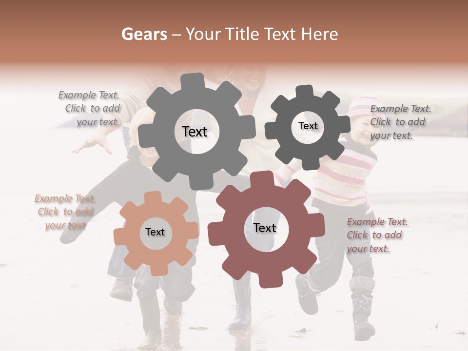 Family Running On Beach Holding Hands Smiling PowerPoint Template