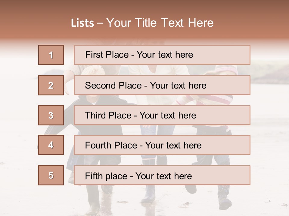 Family Running On Beach Holding Hands Smiling PowerPoint Template