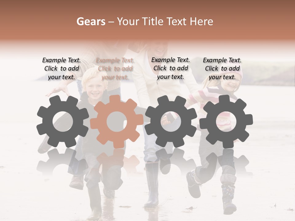 Family Running On Beach Holding Hands Smiling PowerPoint Template