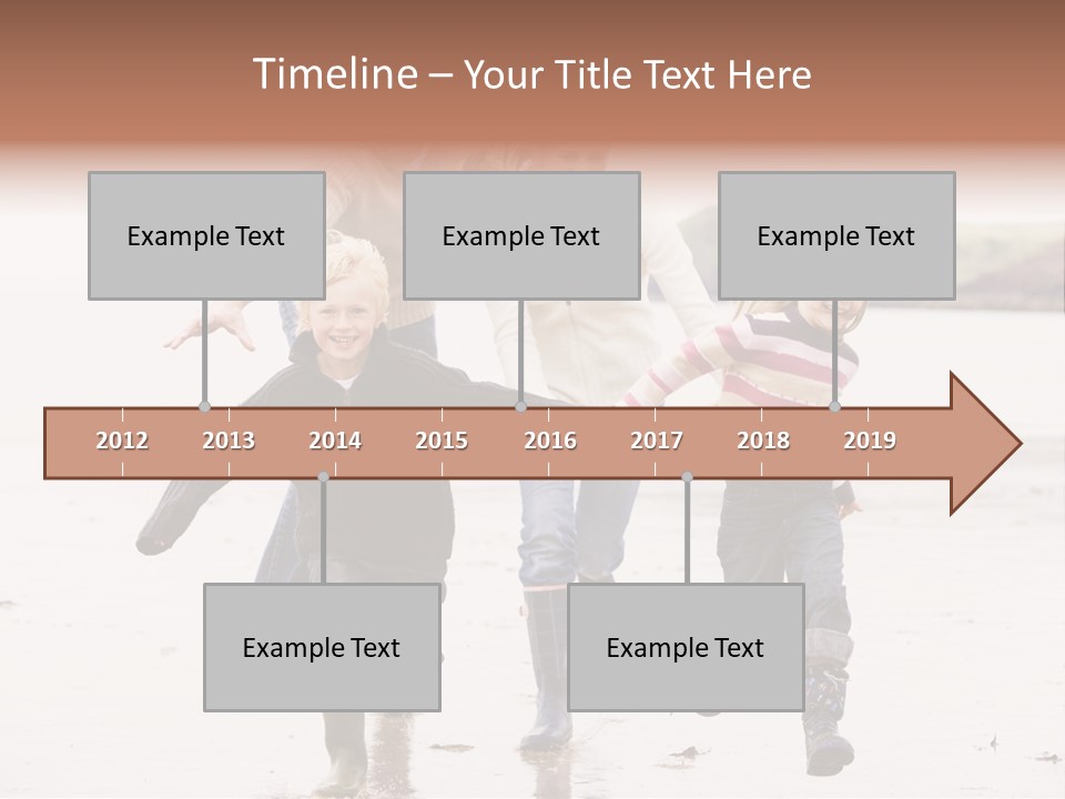 Family Running On Beach Holding Hands Smiling PowerPoint Template