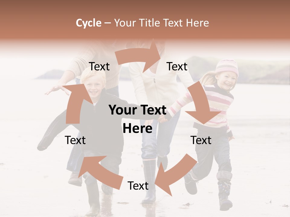 Family Running On Beach Holding Hands Smiling PowerPoint Template