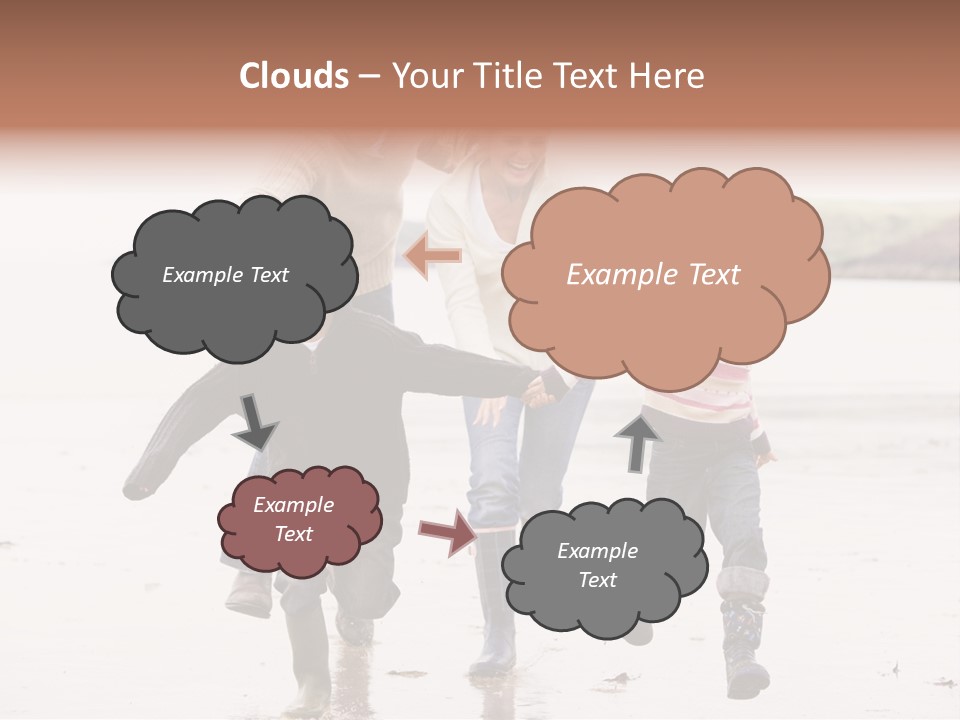 Family Running On Beach Holding Hands Smiling PowerPoint Template