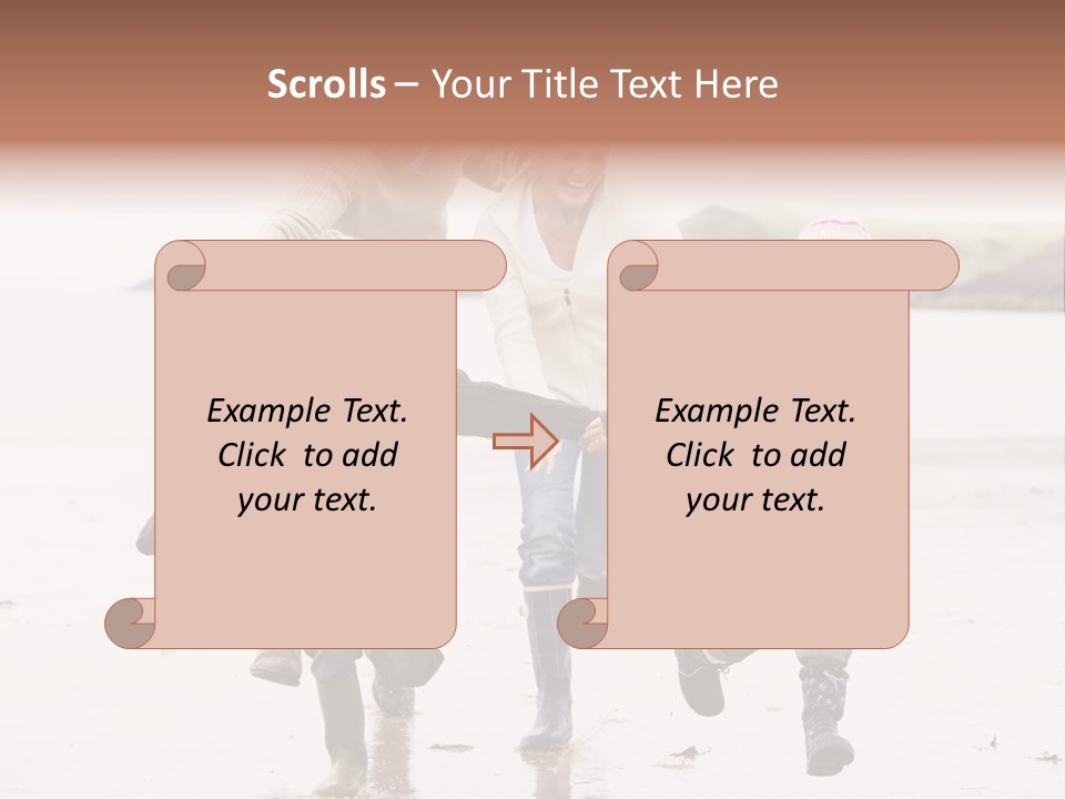 Family Running On Beach Holding Hands Smiling PowerPoint Template