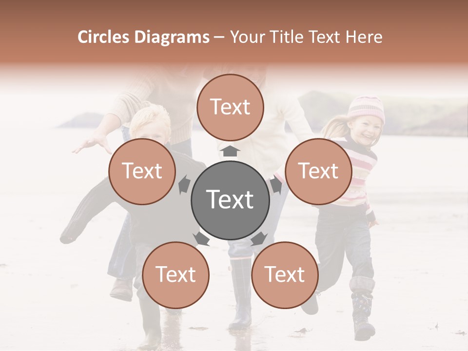 Family Running On Beach Holding Hands Smiling PowerPoint Template