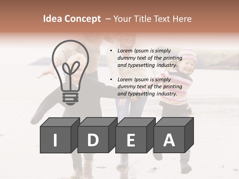 Family Running On Beach Holding Hands Smiling PowerPoint Template