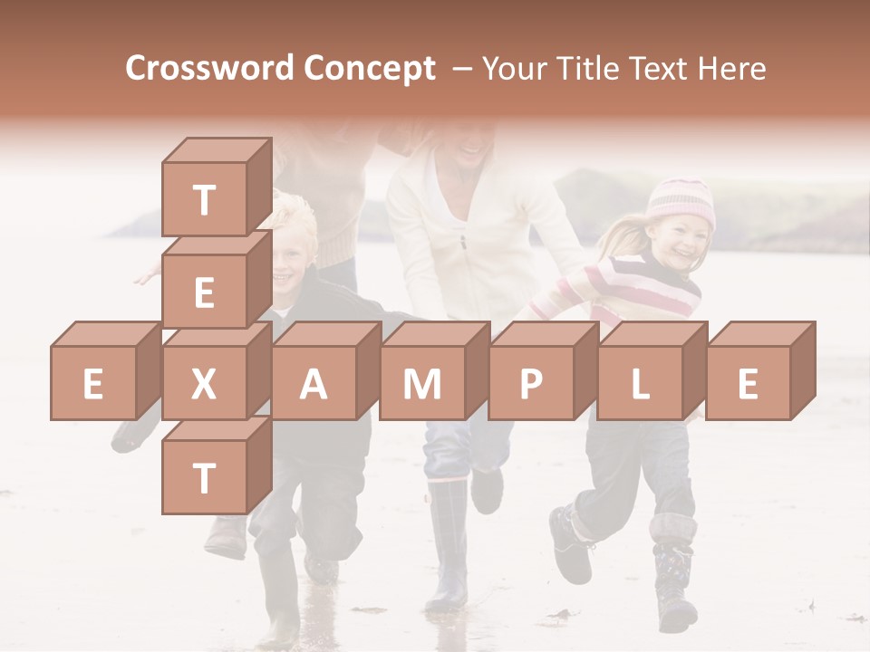 Family Running On Beach Holding Hands Smiling PowerPoint Template