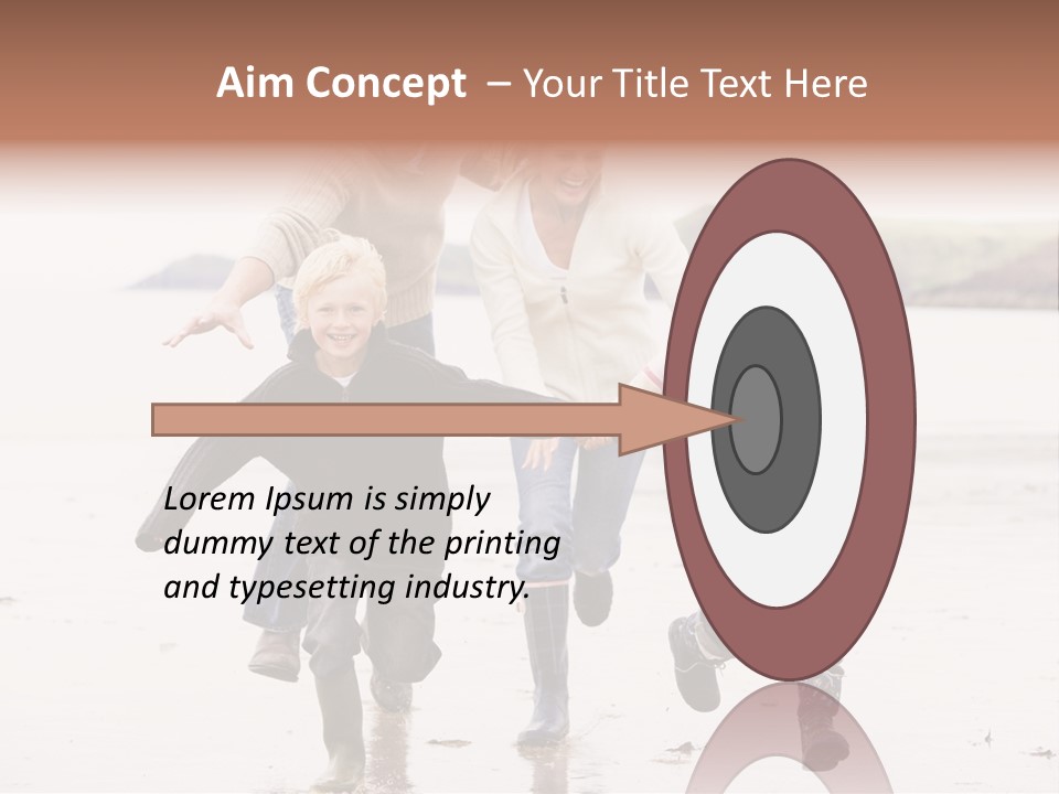 Family Running On Beach Holding Hands Smiling PowerPoint Template