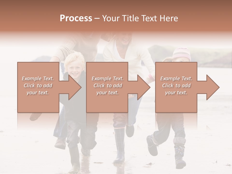 Family Running On Beach Holding Hands Smiling PowerPoint Template