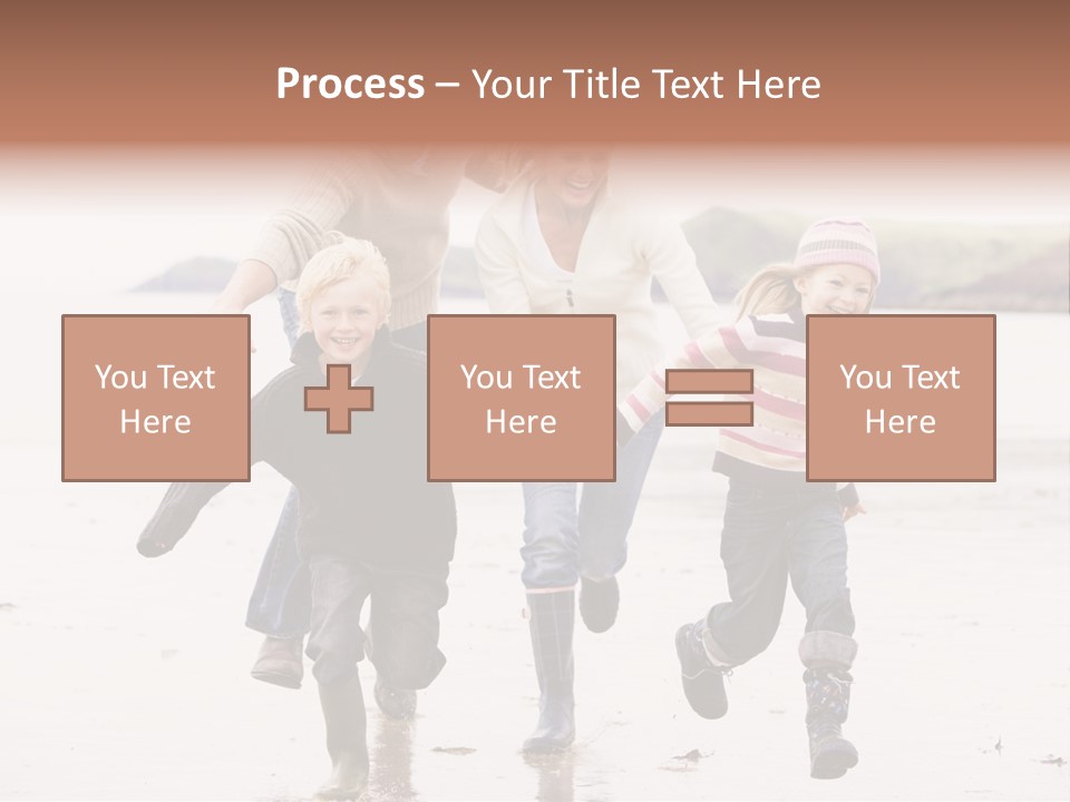 Family Running On Beach Holding Hands Smiling PowerPoint Template