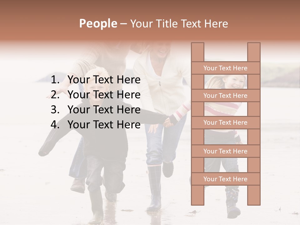 Family Running On Beach Holding Hands Smiling PowerPoint Template