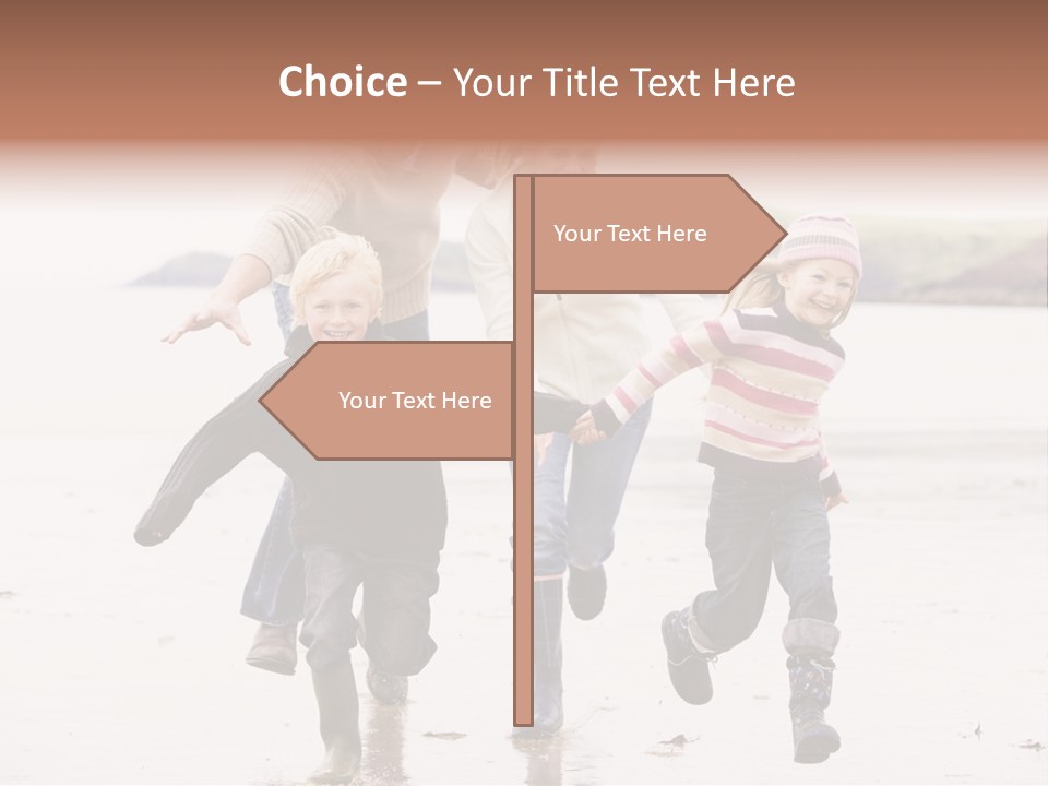 Family Running On Beach Holding Hands Smiling PowerPoint Template